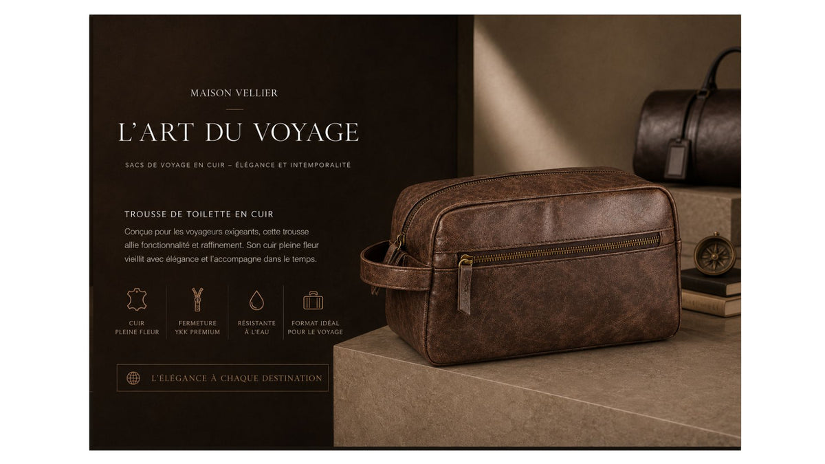 Trousse de Toilette Imperméable en Cuir Véritable