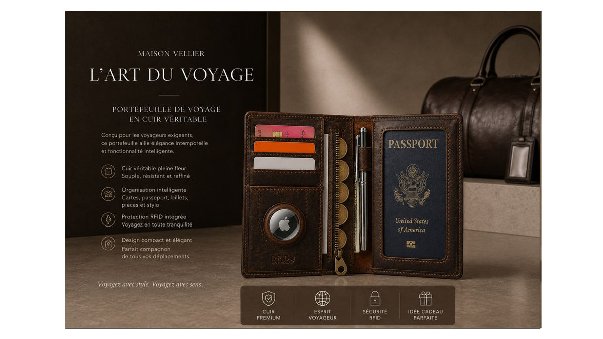 Passeport en Cuir Véritable