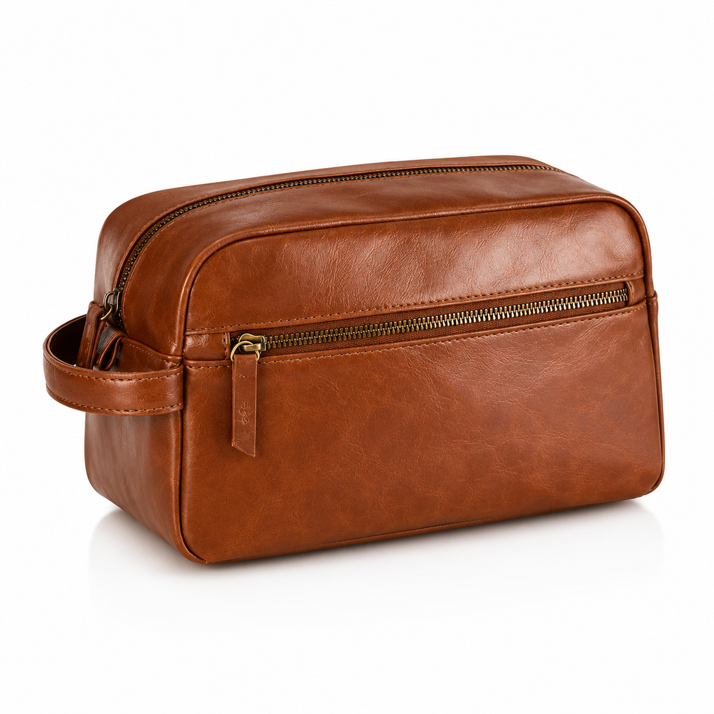 Trousse de Toilette Imperméable en Cuir Véritable
